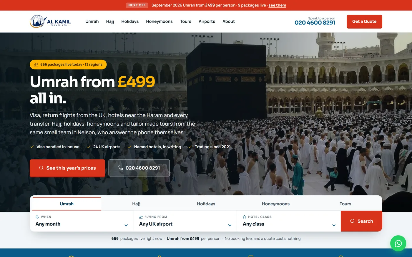 Al Kamil Travel, a Hajj and Umrah agency site
